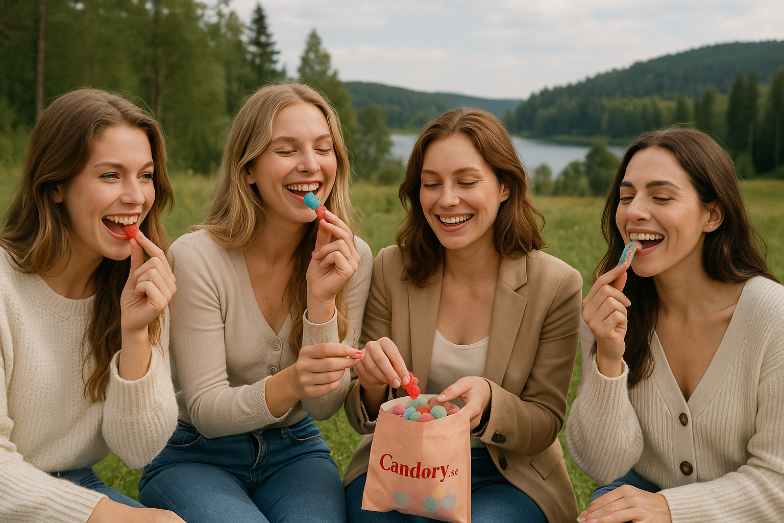 Happy Women Eating Sweeidg Candy